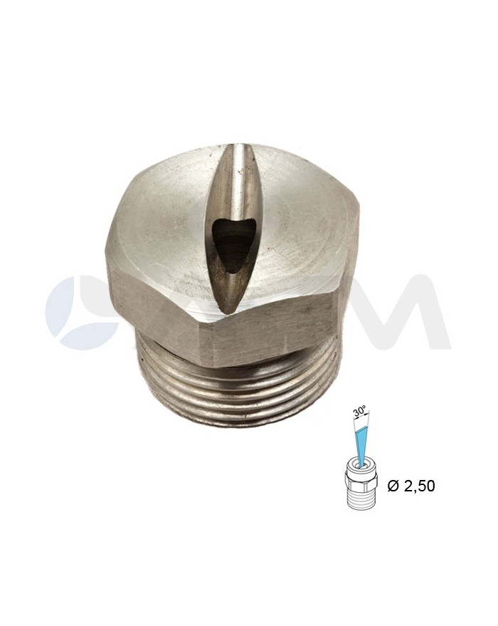 BOQUILLA DE LIMPIEZA DE ALTA PRESIÓN 1/4" NPT MACHO 750 BAR. ANGULO: 30° Ø 2,50mm